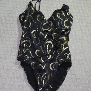 Shape FX Size M Swim One Piece Black and Gold Swimsuit